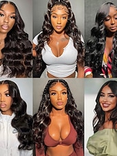 levne Paruky z přírodních vlasů se síťkou ofina-Vlnitá paruka z lidských vlasů pro ženy 4x4 krajka 180% hustota bez lepidla paruka z lidských vlasů předtrhaná před střihem bez lepidla paruky s krajkou vpředu brazilské lidské vlasy s přirozenou