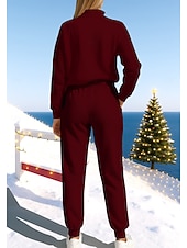 baratos Fatos de treino-Natal Mulheres Moletom Suéter Roupa de corrida Com Cordão Zíper Jaquetas e Calças Para Esporte Conjunto de roupa atlética Conjuntos Primavera Vinho Azul Marinho Escuro Casual Exercite-se Exterior