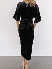 Damen Midikleid Samtkleid Partykleid Cocktailkleid Mode Modern Party Abendgesellschaft Normale Passform Einfach Halbarm V Ausschnitt Schwarz Wein Dunkelgrün Kamel Herbst Winter preiswerte abendkleider-Damen Midikleid Samtkleid Partykleid Cocktailkleid Mode Modern Party Abendgesellschaft Normale Passform Einfach Halbarm V Ausschnitt Schwarz Wein Dunkelgrün Kamel Herbst Winter