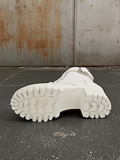 Χαμηλού Κόστους Μπότες μάχης-Γυναικείες λευκές μπότες με χοντρό τακούνι και δετά κορδόνια, κομψές μπότες μάχης με ψηλοτάκουνο και ρυθμιζόμενη αγκράφα, μοντέρνα υποδήματα για casual και υπαίθριες περιστάσεις.