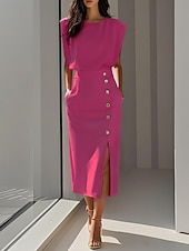 Damen Midikleid A Linie Kleid Lässig Täglich Date Schlank Einfach Ärmellos Rundhalsausschnitt Einkerbiger Ausschnitt Marineblau Schwarz Weiß Rosa Sommer Frühling preiswerte Weißes Kleid-Damen Midikleid A Linie Kleid Lässig Täglich Date Schlank Einfach Ärmellos Rundhalsausschnitt Einkerbiger Ausschnitt Marineblau Schwarz Weiß Rosa Sommer Frühling
