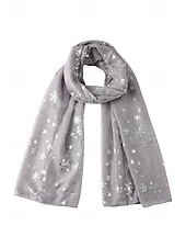 abordables Bufandas de mujer-Bufanda navideña de copo de nieve para mujer, diseño festivo en rojo y blanco con copos de nieve metálicos, material de poliéster suave, perfecta para fiestas navideñas y ropa de invierno.