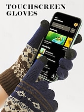 Недорогие Мужские перчатки-мужские рождественские перчатки для сенсорных экранов – теплые перчатки на флисовой подкладке с скандинавским вязаным рисунком – многоцветные варианты – идеально подходят для подарков на праздники и зимних мероприятий