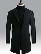 levne Pánský trenčkot-Pánské Kabát Trenčkot Dlouhý trenčkot Dovolená Denní Podzim Zima Polyester Větruvzdorné Zahřívací Svrchní oděvy Oblečení Módní Klasické Bez vzoru Kapsy Klopa Jednořadové sako s jedním knoflíkem