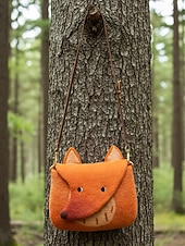 olcso Keresztpántos táskák-női filc crossbody táska, aranyos róka alakú válltáska, vintage kézzel készített állatmintás kézitáska hölgyeknek alkalmi mindennapi utazáshoz