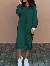 Недорогие Толстовки и платья с капюшоном-Жен. длинное платье платье макси Платье с капюшоном Повседневное платье Зимнее платье Элегантный стиль Мода Современное Повседневные на открытом воздухе Зимнее платье Свободное облегание