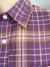 voordelige Strepen- en Geometrische Blouses-Dames Overhemd Zak Knop Ruitjes Elegant Bohemen Vintage Lange mouw Overhemdkraag Normale tops Dagelijks Feestdagen Uitgaan Paars Groen Lente Herfst