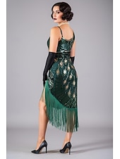  Roaring 20s 1920s Midi Flapper Dress Sleeveless The Great Gatsby Sequins Fringe Scoop Neck Fancy Dress Women's Christmas Carnival speakeasy Masquerade Retro Theme Party Adults' Dress