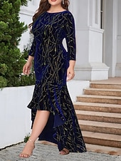 Damskie Puszysta Aksamitna sukienka Graficzny Półgolf Długi rękaw Wiosna Jesień Elegancja Moda Nowoczesny Sukienka maxi Formalny Święta Sukienka tanie Sukienki-Damskie Puszysta Aksamitna sukienka Graficzny Półgolf Długi rękaw Wiosna Jesień Elegancja Moda Nowoczesny Sukienka maxi Formalny Święta Sukienka