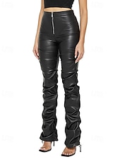 economico Pantaloni skinny da donna-Per donna Pantaloni di pelle Moda Streetwear Casual Lunghezza intera Vita media Semplice Cerniera Tasca Confortevole Micro-elastico Quotidiano All'aperto Vacanza Bianco latte Verde translucido Nero