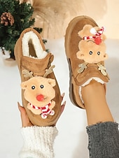 economico Scarpe di Natale per Donne-stivali da neve natalizi da donna in cammello con motivo a renne e sciarpa - stivaletti foderati in pile, morbidi e festosi, ideali per Natale e le riunioni di famiglia