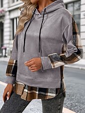 cheap Graphic shop Sweatshirts &amp; Hoodies-Women&#039;s Pullover Hoodie Sweatshirt Plaid Vintage Casual Long Sleeve Hooded Regular Tops Street Casual Sports Drawstring Patchwork Pink Army Green Dark Gray Beige Coffee Fall Winter