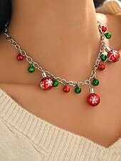 tanie Naszyjnik damski-damski świąteczny naszyjnik ze stopu z czerwonymi i zielonymi dzwoneczkami, ozdobą w kształcie płatka śniegu, idealny do świątecznej mody i jako prezent