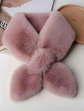 baratos Lenços Femininos-cachecol feminino de pele sintética de natal, aquecedor de pescoço macio com nó cruzado, xale elegante de inverno para festas de fim de ano e presentes