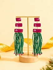Недорогие Женская серьга-женские красные и зеленые серьги-кисточки из бисера — праздничные рождественские украшения, аксессуары для праздничных вечеринок и зимних нарядов