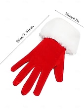 رخيصةأون قفازات نسائية-قفازات مخملية نسائية لعيد الميلاد مع أطراف من الفرو الصناعي، قفازات حمراء للعطلات للاحتفالات الاحتفالية، مثالية لحفلات الشتاء ومناسبات عيد الميلاد