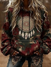 abordables Sudaderas Florales-Mujer Pullover Sudaderas Correa Bolsillo Estampado Graphic Vintage Ropa de calle Casual Manga Larga Con Capucha Tops regulares Casual Uso Diario Deportes Verde Trébol Primavera Otoño