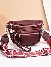 economico Borse a Tracolla-Borsa a tracolla da donna in similpelle bordeaux con tasche multiple con cerniera, tracolla larga e finiture argentate, elegante borsa da viaggio a mani libere per l'uso quotidiano e per gli outfit delle vacanze natalizie