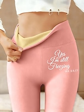 preiswerte Fleece gefütterte Leggings-Damen Leggings mit Fleecefutter Fleecehose Leggings Urlaub Vintage Ethno-Stil Volle Länge Hohe Taille Buchstabe Thermowarm Bequem Verdicken Dehnbar Lässig Täglich Outdoor Blau Schwarz Rosa Grün