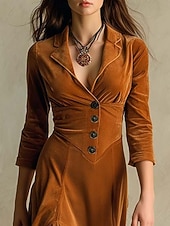 preiswerte Einfaches Kleid-Damen Maxikleid A Linie Kleid Lässig Täglich Schlank Einfach Langarm V Ausschnitt Braun Herbst Winter