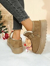 economico Scarpe di Natale per Donne-stivali da neve natalizi da donna in cammello con motivo a renne e sciarpa - stivaletti foderati in pile, morbidi e festosi, ideali per Natale e le riunioni di famiglia