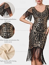  Anni Ruggenti Anni 1920 Lunghezza al ginocchio Abito Flapper Maniche corte Il grande Gatsby Paillettes Frange Scollo a V Costume Per donna Natale Carnevale speakeasy Mascherata Festa a tema retrò