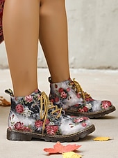 economico Stivali da combattimento-stivaletti da donna con lacci floreali e suola antiscivolo, scarpe casual in stile combattimento con stampa vintage per comode passeggiate all'aperto &amp;abbigliamento quotidiano