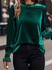 economico Bluse Eleganti-Per donna Velluto Elegant Elegante Blusa Arricciato Semplice Vintage Elegante Manica Lunga Girocollo Top Regolari Quotidiano Ferie Uscire Blu Verde militare Verde Rosa Autunno Inverno