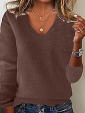 halpa Kiinteät värit-Naisten Neulos Pusero Päivittäin Tyylikäs Vapaa-aika Yhtenäinen väri Joustin V kaula-aukko Kudottu Pitkähihainen Tavalliset topit Neuloa Päivittäin Pyhäpäivä Bile Musta Valkoinen Syksy Talvi