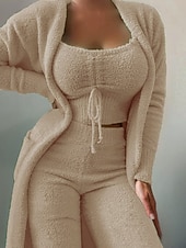 tanie Stroje domowe dla kobiet-Damskie Piżama Odzież domowa Zestawy piżamowe Ciepłe Moda Codzienny Czyste kolory Elastyczny pas Nogawka Urlop Dom Długi rękaw Półgolf Czarny Biały Rumiany róż Czerwony Żółtobrązowy Jesień Zima