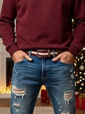 billiga Herrbälten-Justerbart stretchbälte för män till jul – polyestermaterial, flerfärgade alternativ, perfekt för festkläder och vardagskläder