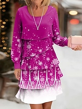 Christmas Naisten Midimekko A linjainen mekko Vapaa-aika Päivittäin Normaali Kuvitettu Lumihiutale Pitkähihainen Tiukka pyöreä kaula-aukko Rubiini Sininen Purppura Apila Syksy Talvi halpa Joulumekot-Christmas Naisten Midimekko A linjainen mekko Vapaa-aika Päivittäin Normaali Kuvitettu Lumihiutale Pitkähihainen Tiukka pyöreä kaula-aukko Rubiini Sininen Purppura Apila Syksy Talvi