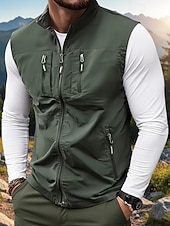 halpa Miesten kalastusliivi-Miesten Liivi Gilet Kalastusliivi ulko- Päivittäin Muoti Vapaa-aika Kevät Syksy Vetoketju Tasku Polyesteri Mukava Tavallinen Yksirivinen yksi nappi Stand-kaula-aukko Normaali Musta Viini Armeijan