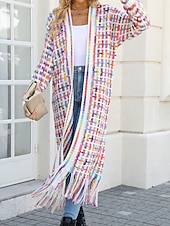 economico Cardigan Aperto-Per donna Felpa Cardigan Elegante Moda Streetwear Plaid A Coste Aperto davanti Nappa Lavorato a maglia Manica Lunga Top lunghi Maglia All&#039;aperto Quotidiano Weekend Nero Giallo Primavera Autunno