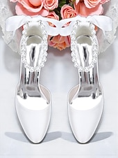 billige Pumps med blokkhæl-dame oransje sateng pumps med blokkhæl og perlemor &amp;bånd ankelstropp - elegante spisse høyhælte sko til bryllup, fester &amp;kveldsarrangementer