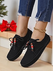 preiswerte Damenschnürschuhe-Rote Mokassin-Loafer für Damen mit Perlenschnürsenkeln – gemütliche Urlaubs-Slipper für Damen – ideal für Weihnachten, Winterkomfort und entspannte Tage