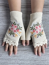 levne Dámské rukavice-Dámské vánoční vyšívané rukavice – květinový vzor se včelami, materiál bavlněná příze, dostupné v několika barvách, ideální pro zimní svátky a slavnostní příležitosti