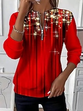 abordables Sweat de Noël-Femmes Sweatshirt Pull Sweats zippés Graphique Motif de flocon de neige Mode Occasionnel manche longue Col ras du cou Hauts Réguliers Rue Tenue Quotidienne Fermeture éclair Imprimé Noir Rouge Rouge