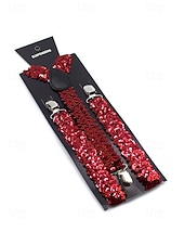 cheap Men's Belts-Men's Christmas Sequin Suspenders – Polyester Material, Festive Sparkling Design, Available in Multiple Colors, Perfect for Holiday Parties and Christmas Events