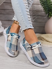 abordables Zapatillas de mujer-Zapatos sin cordones a cuadros para mujer: zapatos casuales y acogedores para Navidad, reuniones de invierno y relajación festiva.