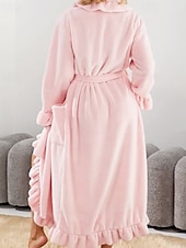 cheap Women's Onesies-Women's Pajamas Robe Flannel Warm Fashion Pure Color Ruffle Pocket Home Daily Bed Long Sleeve Crew Neck Black White Pink Red Purple Fall Winter Regular Fit