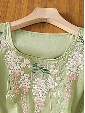 abordables Camiseta floral-Mujer Tallas pequeñas Camisa Bordado Plano Bohemia Estilo lindo Elegante Media Manga Manga Farol Escote Redondo Tops regulares Diario Noche Fin de semana Blanco Verde Claro Rosa Verano