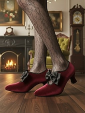 preiswerte Pumps mit Kitten-Heel-Schwarze Damenschuhe aus Samt mit Kitten Heel und schwarzer Schleife – Pumps im Vintage-Stil im viktorianischen Stil für Damen, perfekt für Hochzeiten und Gatsby-Partys &amp;formelle Abendoutfits