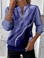 ieftine Artă și design topuri-Pentru femei Hanorac pulover Hanorace cu fermoar Fermoar Imprimeu Grafic Abstract Modă Casual Manșon Lung Stil Nautic Topuri obișnuite Stradă Zilnice Albastru piscină Roșu-aprins Mov Maro Trifoi