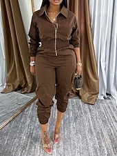 Χαμηλού Κόστους ολόσωμη φόρμα διακοπών-Γυναικεία Φόρμες Ενεργό Συμπαγές Χρώμα Μακρυμάνικο Παντελόνια με τσέπες Κολάρο Πουκαμίσου Φερμουάρ Τσέπη Διακοπές Καθημερινά Κανονικό Μαύρο Πράσινο Χακί Θαλασσί Φθινόπωρο