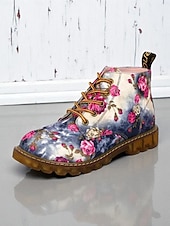 economico Stivali da combattimento-stivaletti da donna con lacci floreali e suola antiscivolo, scarpe casual in stile combattimento con stampa vintage per comode passeggiate all'aperto &amp;abbigliamento quotidiano