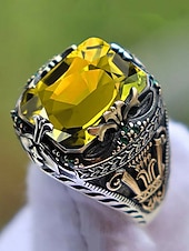 abordables Accessoires de Noël-Bague en alliage pour homme avec pierres précieuses, bijou gothique vintage avec grosse pierre, accessoire de mode multicolore, cadeau de Noël unique pour les fêtes et au quotidien