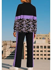 cheap Tracksuits-Women's Sweatshirt Tracksuit Sweatpants Drawstring Pocket Floral Jacket and Sweatpants Athletic Clothing Set Loungewear Summer Spring Fall Winter Blue / Black Violet Gym Workout Casual Workout