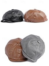 olcso Női kalapok-férfi karácsonyi műbőr sapka – stílusos piros, barna, fekete és szürke lapos sapka – meleg téli sapka férfiaknak – divatos ünnepi kiegészítő karácsonyi ünnepségekre