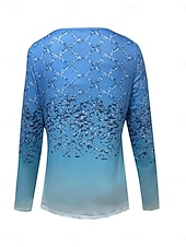 preiswerte Kunst &amp; Design T-Shirt-Damen T Shirt Ausschnitt Druck Ombre Grafik Vintage Stilvoll Klassisch Langarm V Ausschnitt Normale Oberteile Täglich Blau Frühling Herbst
